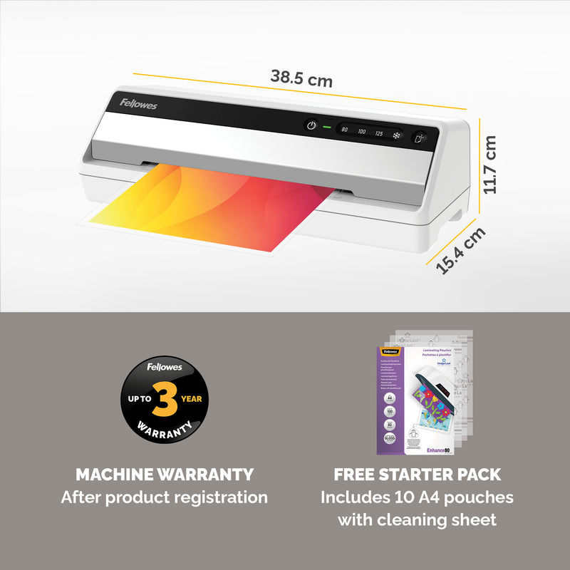 Fellowes Saturn A4 Office Laminator: 80 - 125 Micron Pouches, 1-Minute Warm-up